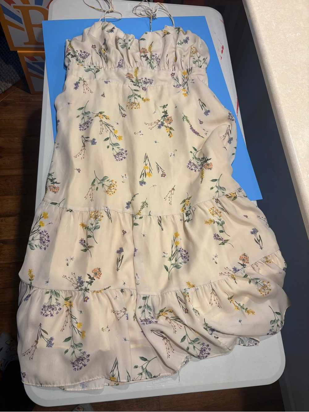 Women’s Showpo Cream Floral midi Sundress with Yellow & Purple Blooms